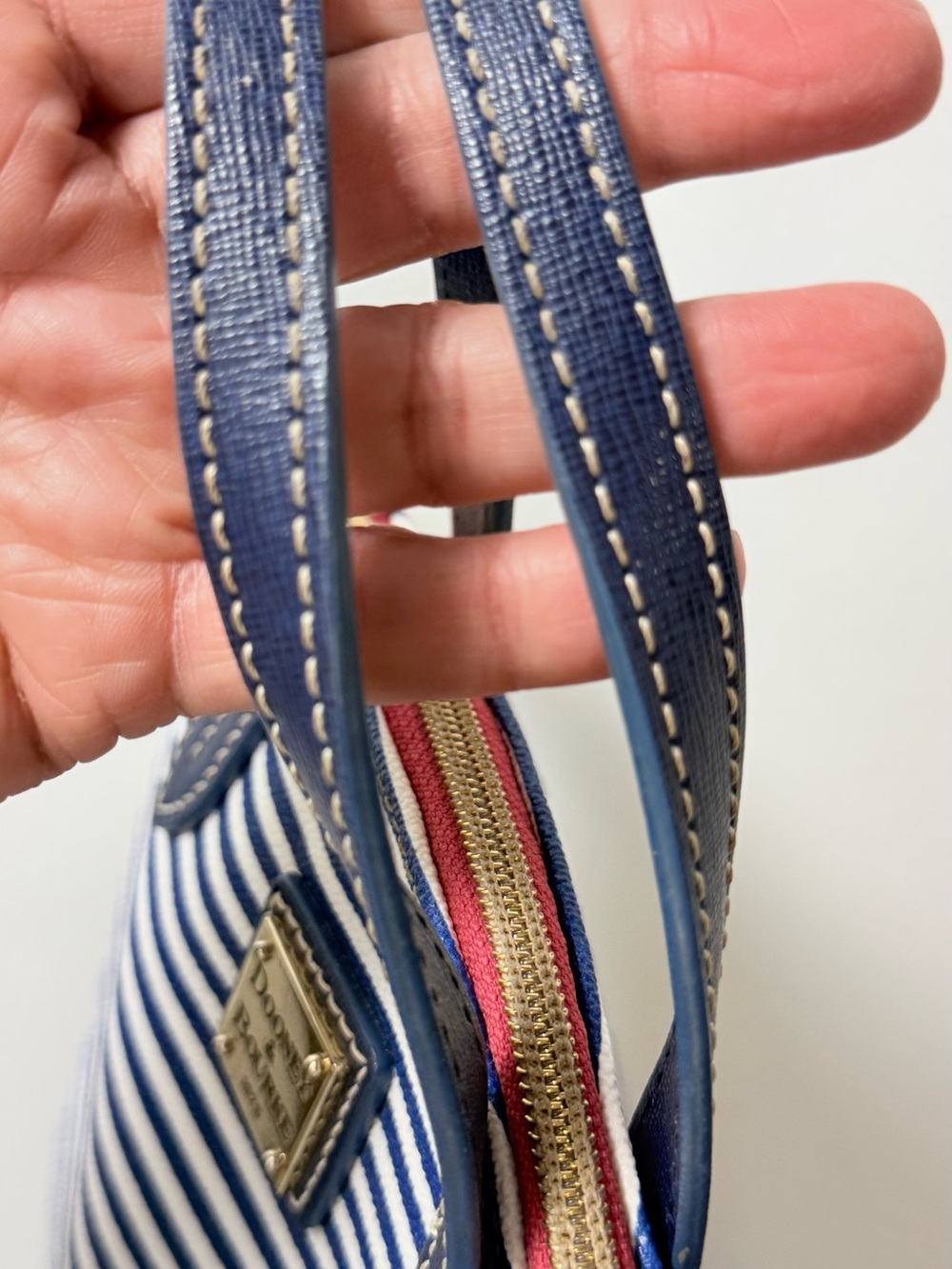 Dooney & Bourke Navy and White Striped Mini Satchel - Picture 11 of 14